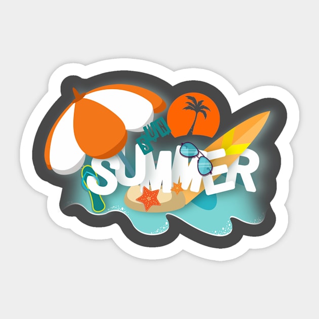 Hello Summer - Sun -Surfing - Swimming -Beach Sticker by  El-Aal